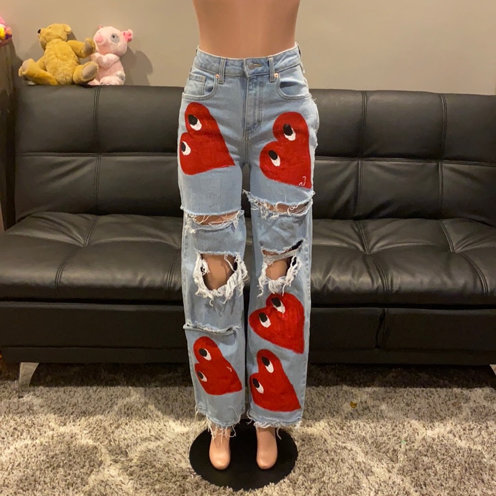 limited edition distressed custom high rise jeans comme des garcon